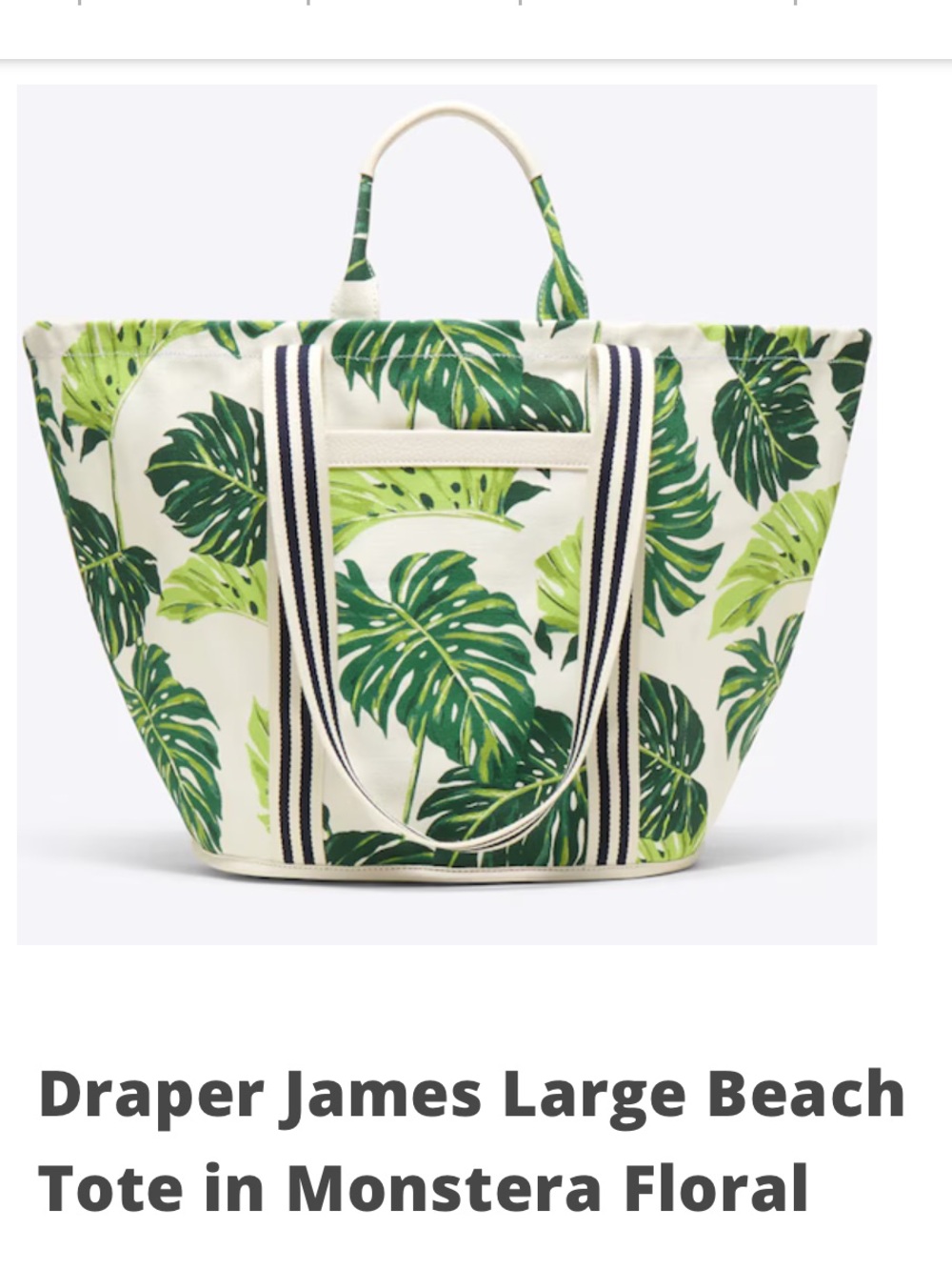 Draper James NWT Monstera Flora Leaf Canvas Tote, Green/White/Black, 23x12x10 - Picture 3 of 12